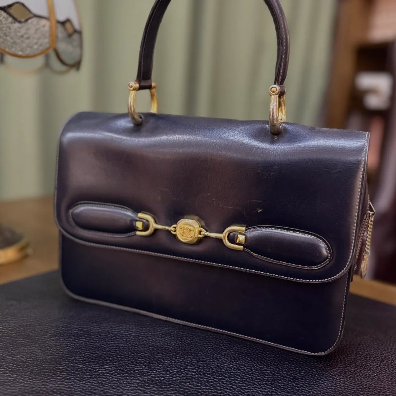 Celine 中古品深藍色手提Kelly型手袋-1