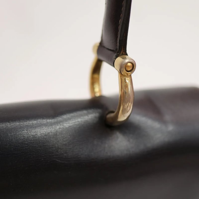 Celine 中古品深藍色手提Kelly型手袋-10