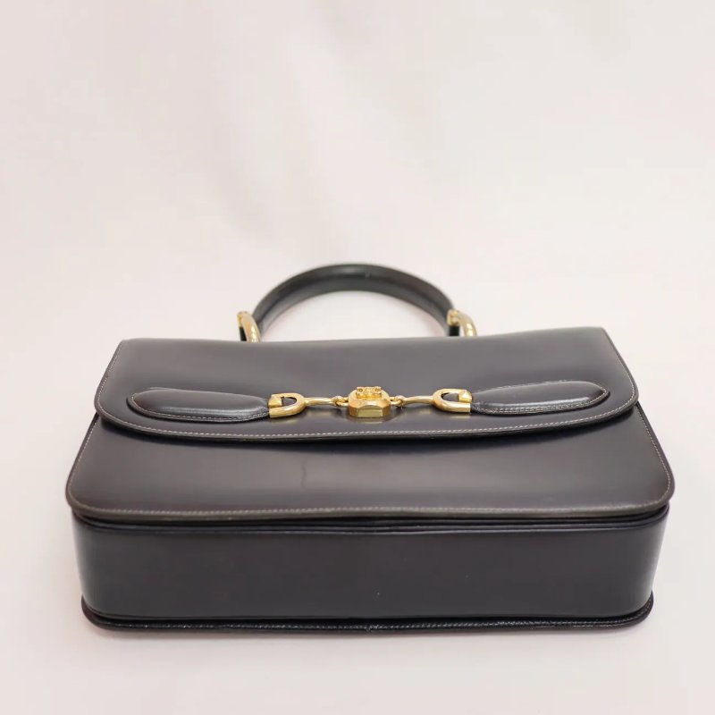 Celine 中古品深藍色手提Kelly型手袋-11