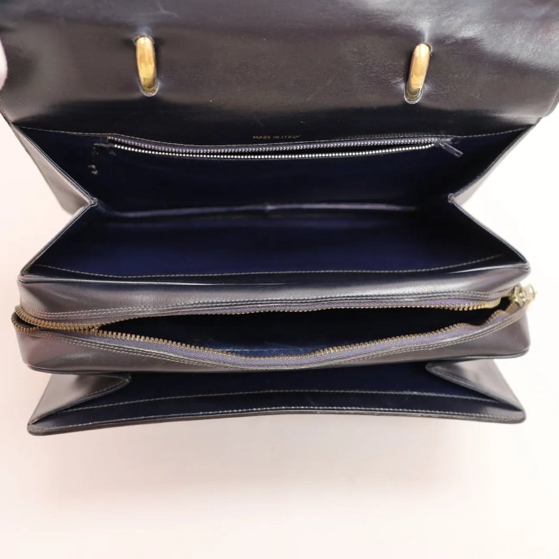 Celine 中古品深藍色手提Kelly型手袋-13