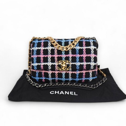 全球限量高定款!! 稀有CHANEL 19 HANDBAG 22S春夏高定限量版 Tweed 彩線粗花呢