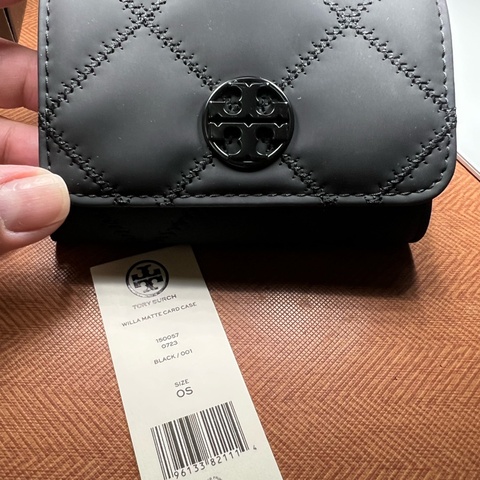 TORY BURCH Willa 時尚菱格紋霧面皮革卡夾卡包 黑色
