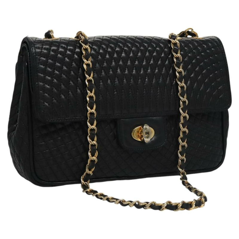 【日本直送】BALLY 鏈條單肩包 皮革 黑金 正品 110411-0