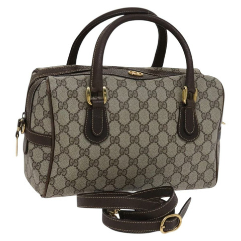 GUCCI GG Supreme 手提包 PVC 皮革 2 向 米色金色 002 58 4422 正品 BD780
