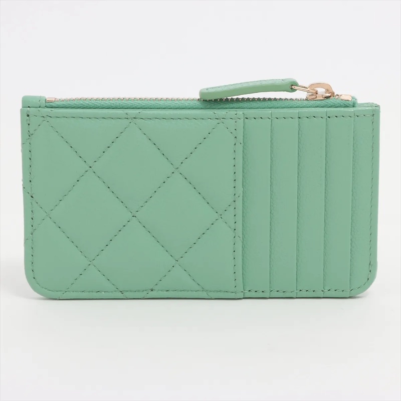 Chanel Caviar Skin Coin Purse Green Gold 香奈兒魚子醬 荔枝紋 卡夾 卡套-1