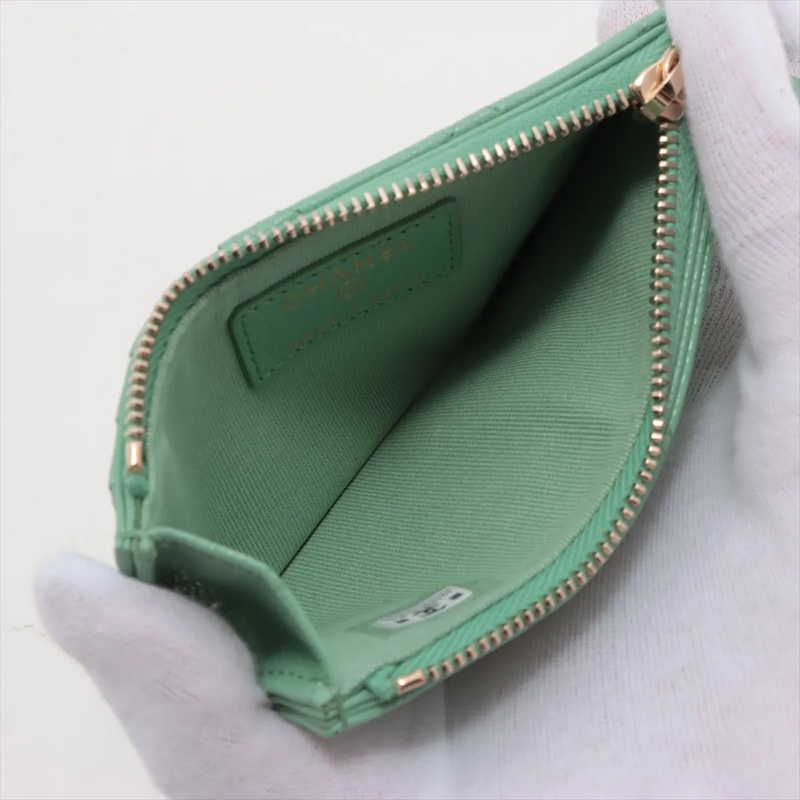 Chanel Caviar Skin Coin Purse Green Gold 香奈兒魚子醬 荔枝紋 卡夾 卡套-4