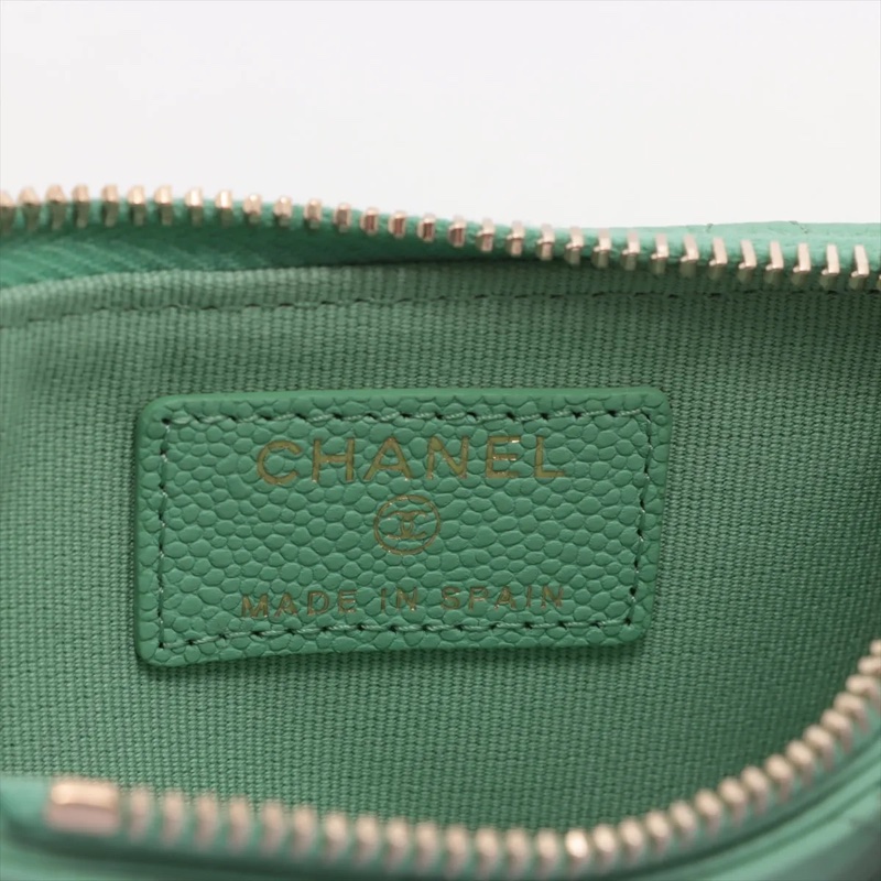 Chanel Caviar Skin Coin Purse Green Gold 香奈兒魚子醬 荔枝紋 卡夾 卡套-5