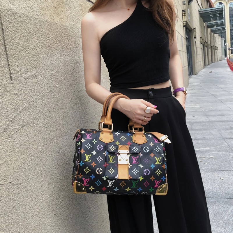 「JL精品代購」9新 LV 黑三彩 波士頓包-1