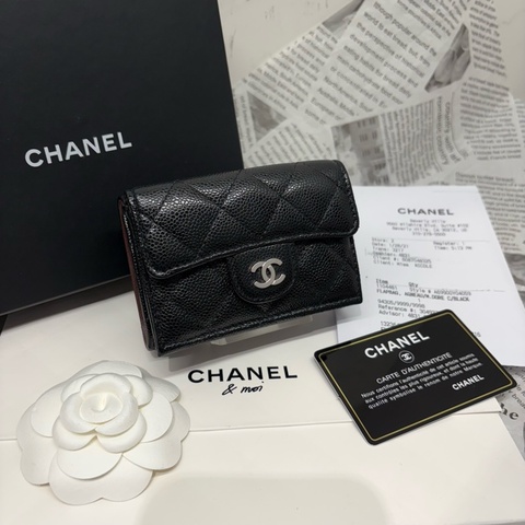 CHANEL 香奈兒｜全配coco mini 三折短夾 黑銀