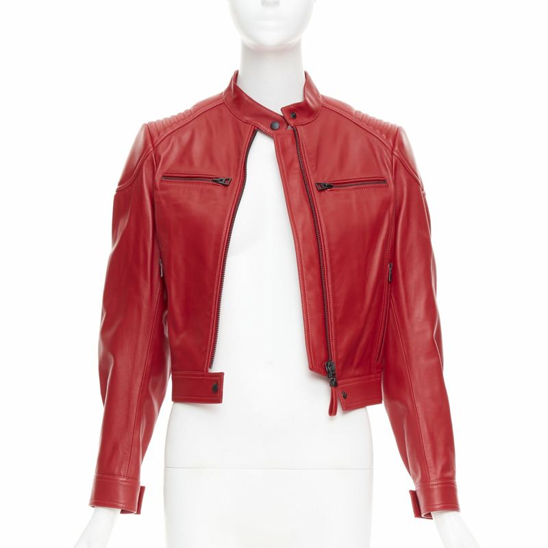 DIOR Royaume d'Amour red leather laser cut moto biker jacket FR34 XS-2