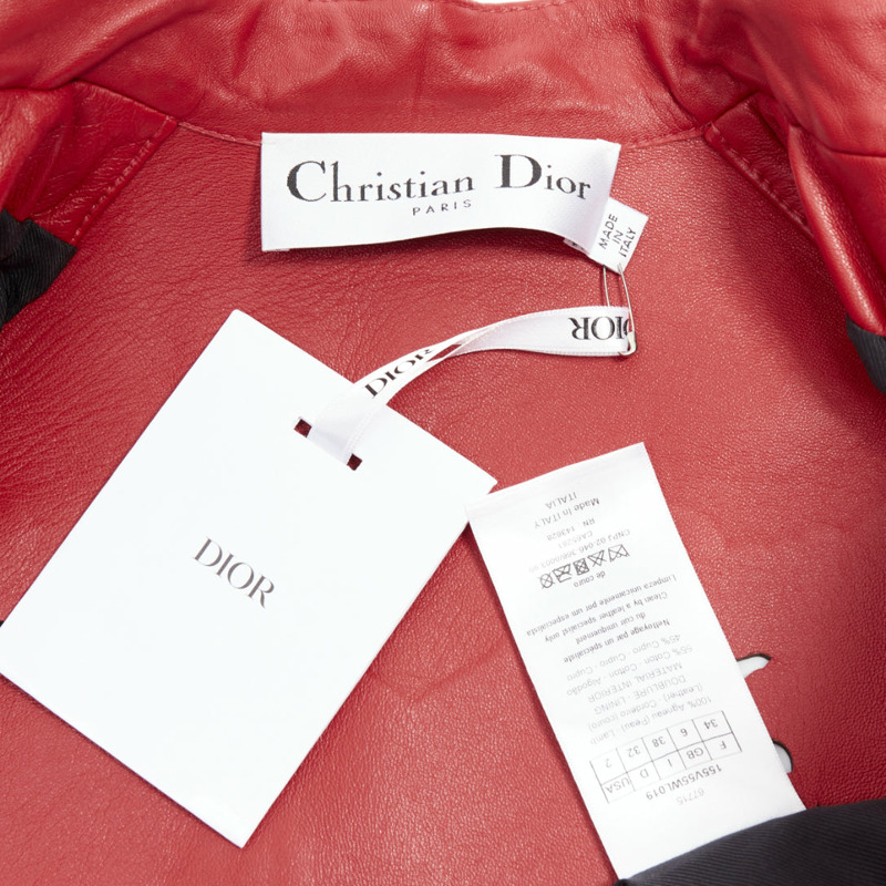 DIOR Royaume d'Amour red leather laser cut moto biker jacket FR34 XS-8