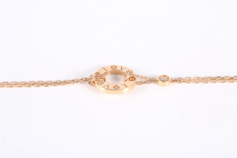 CARTIER(卡地亞)  18K玫瑰金 鑽石 LOVE系列 兩顆鑽 雙鏈 圓餅-2