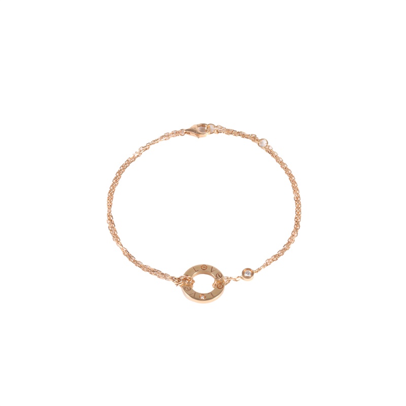 CARTIER(卡地亞)  18K玫瑰金 鑽石 LOVE系列 兩顆鑽 雙鏈 圓餅-5