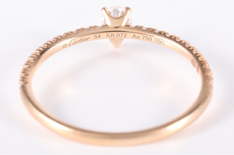CARTIER(卡地亞) 18K玫瑰金 鑽石 Etincelle 水滴形鑽戒18分-5