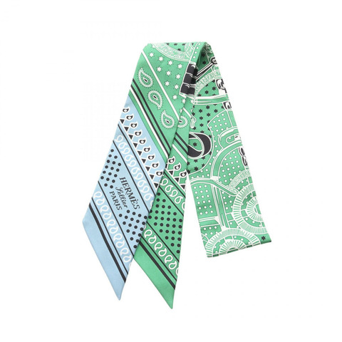 HERMES Twilly Eeperon Dor Bandana 圍巾 062978S 絲綢 絲綢 綠色 多色 二手 女士