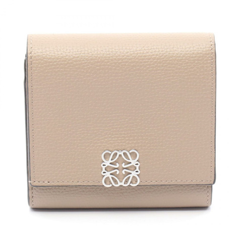 LOEWE Anagram Compact Flap 雙折皮夾 皮革 米色 二手 女士