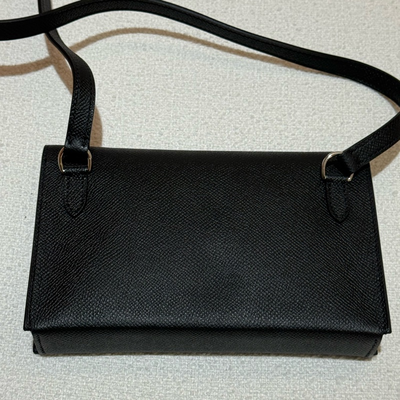 解放雙手小包HERMES Snap Wallet黑色全皮銀扣斜背包-10