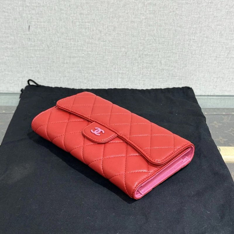 CHANEL 紅色菱格羊皮cf長夾 18*10.5*2 全新閒置配件塵袋保卡-2