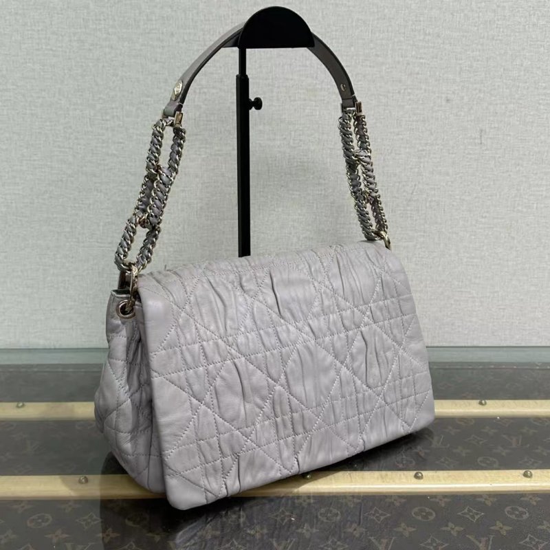 DIOR 金扣皺褶菱格紋肩背腋下hobo包 29*20*12 98新-1