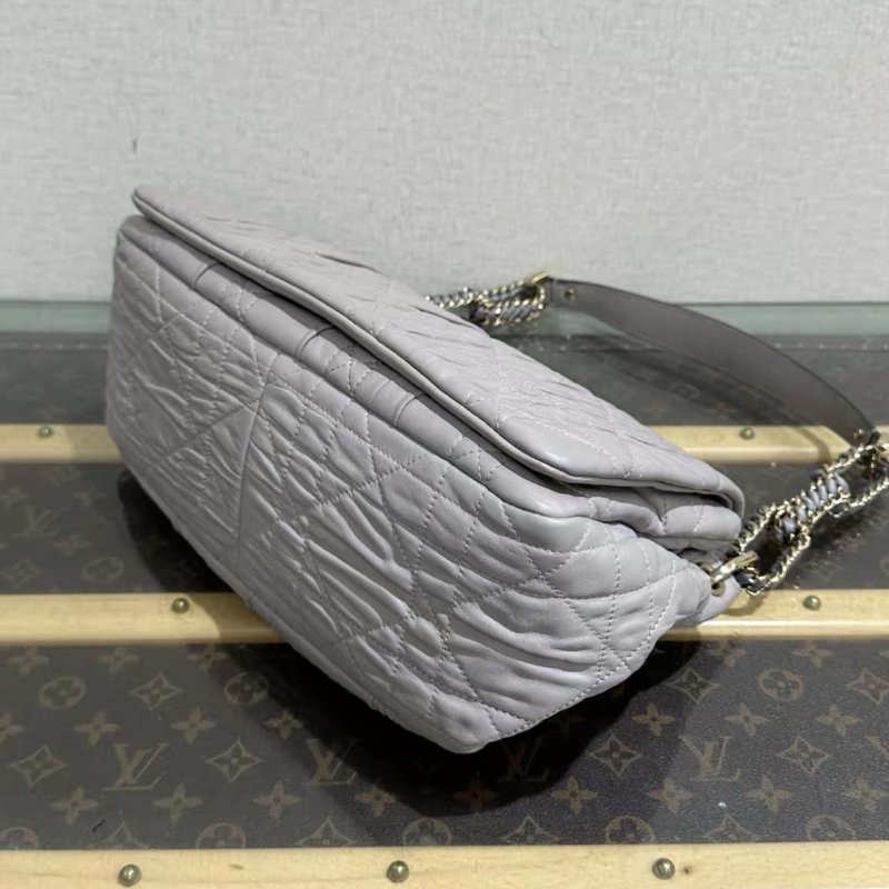 DIOR 金扣皺褶菱格紋肩背腋下hobo包 29*20*12 98新-4