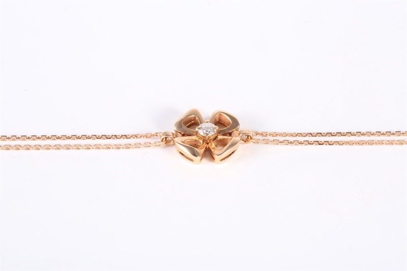 BVLGARI(寶格麗)  18K玫瑰金 玫瑰金 詠綻 鏤空花瓣 單鑽手鏈 18K-2
