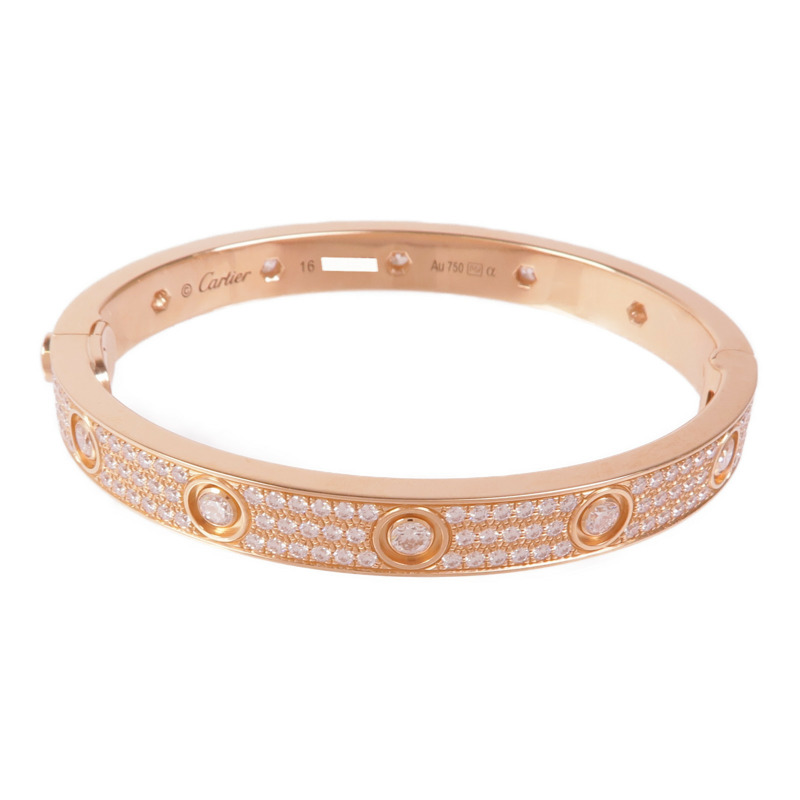CARTIER 18K玫瑰金Love Bracelet鑽石手鐲Cartier#16-0