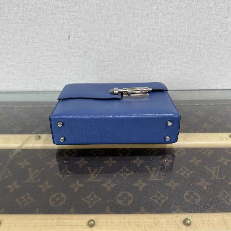 HERMES Verrou瑪瑙藍銀扣肩背斜背插銷包17*13*4 98新-3