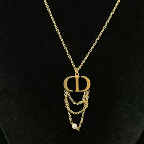 DIOR 金色CD珍珠項鏈 49cm 99新配件收納袋