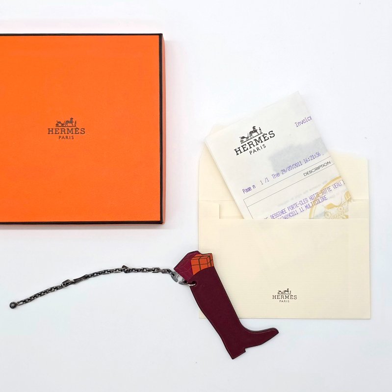 HERMES 鑰匙圈 靴子口禮物 牛皮革 925銀-1