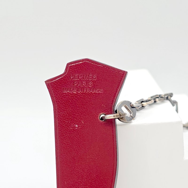 HERMES 鑰匙圈 靴子口禮物 牛皮革 925銀-3