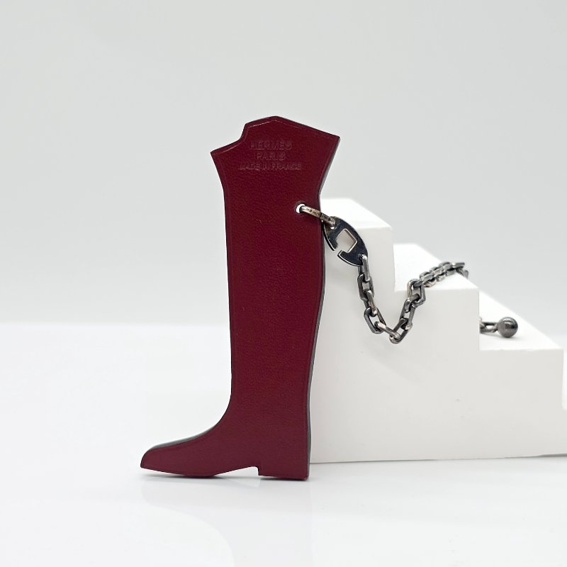 HERMES 鑰匙圈 靴子口禮物 牛皮革 925銀-4