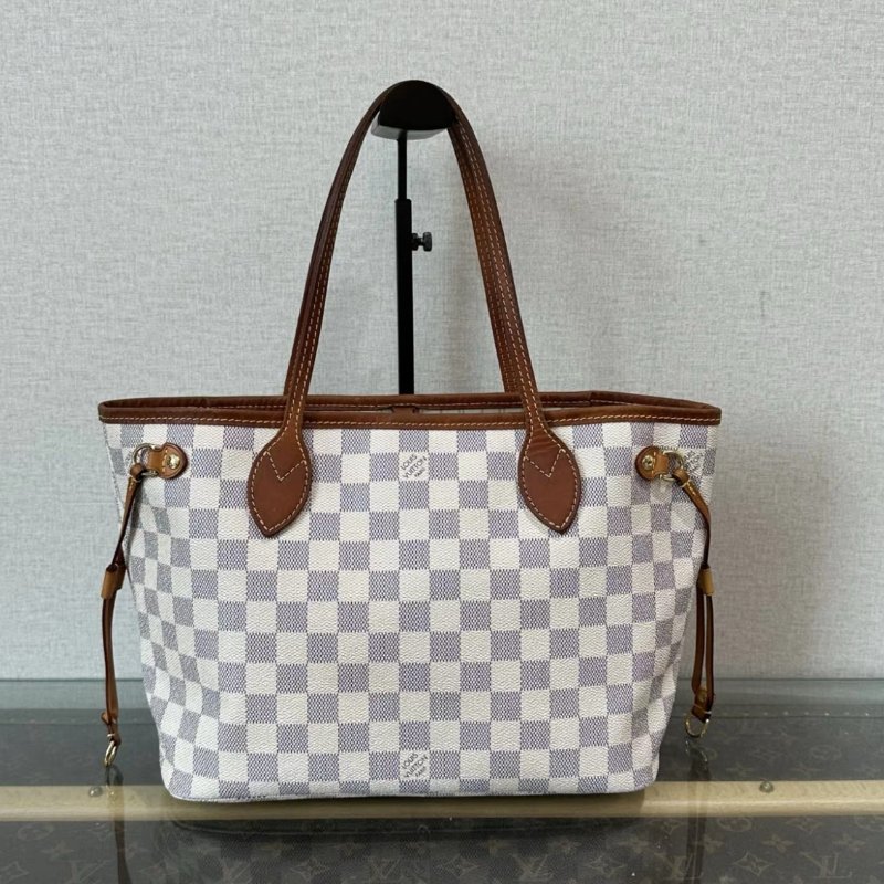LV 白棋盤neverfull小號肩背購物袋 28*22*12 97新-0