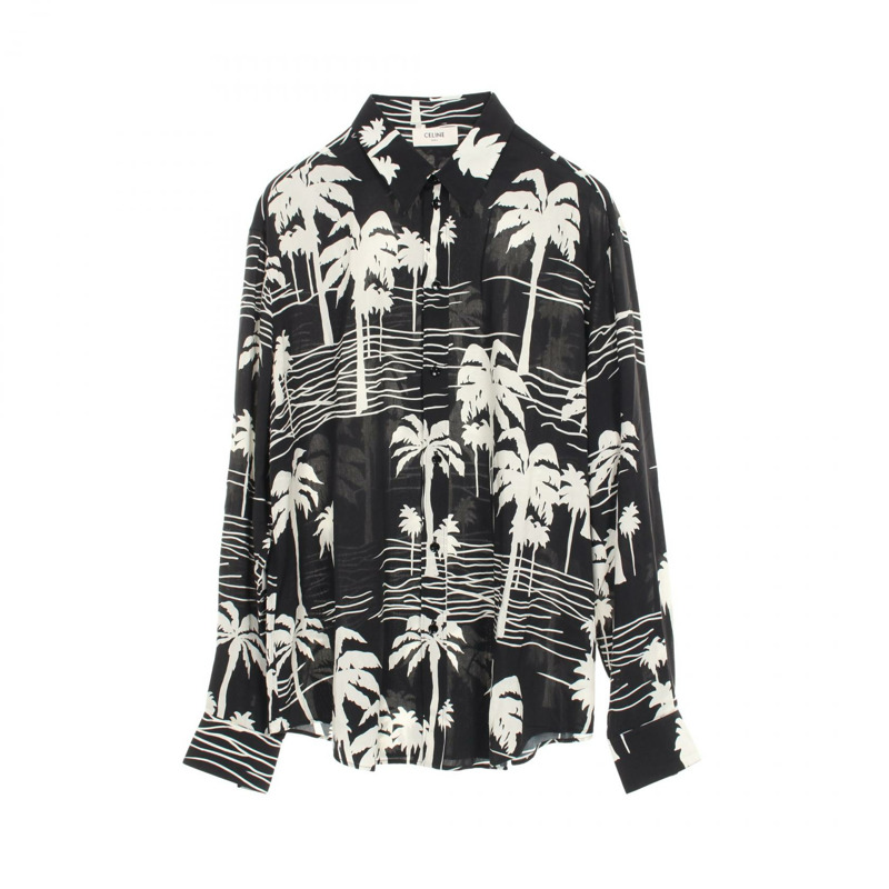 CELINE 印花襯衫 2C028466M 人造絲 黑色 白色 42碼 二手 男款-0