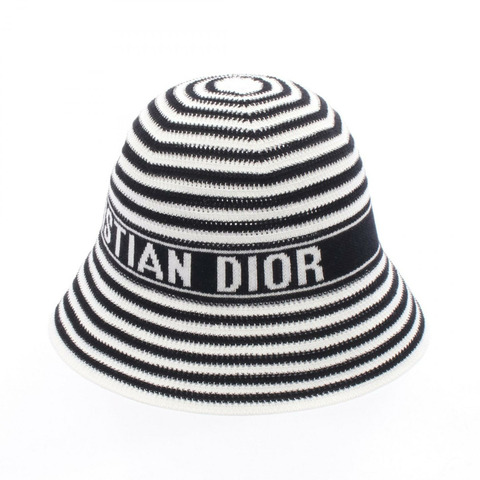 Christian Dior D-Tulipe Cloche 帽子 聚酯纖維 棉 黑色 白色 二手 女款 #S
