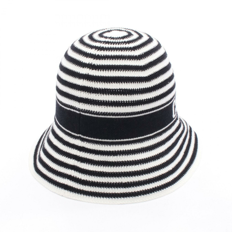 Christian Dior D-Tulipe Cloche 帽子，滌棉混紡，黑白配色，二手女款 #S-1