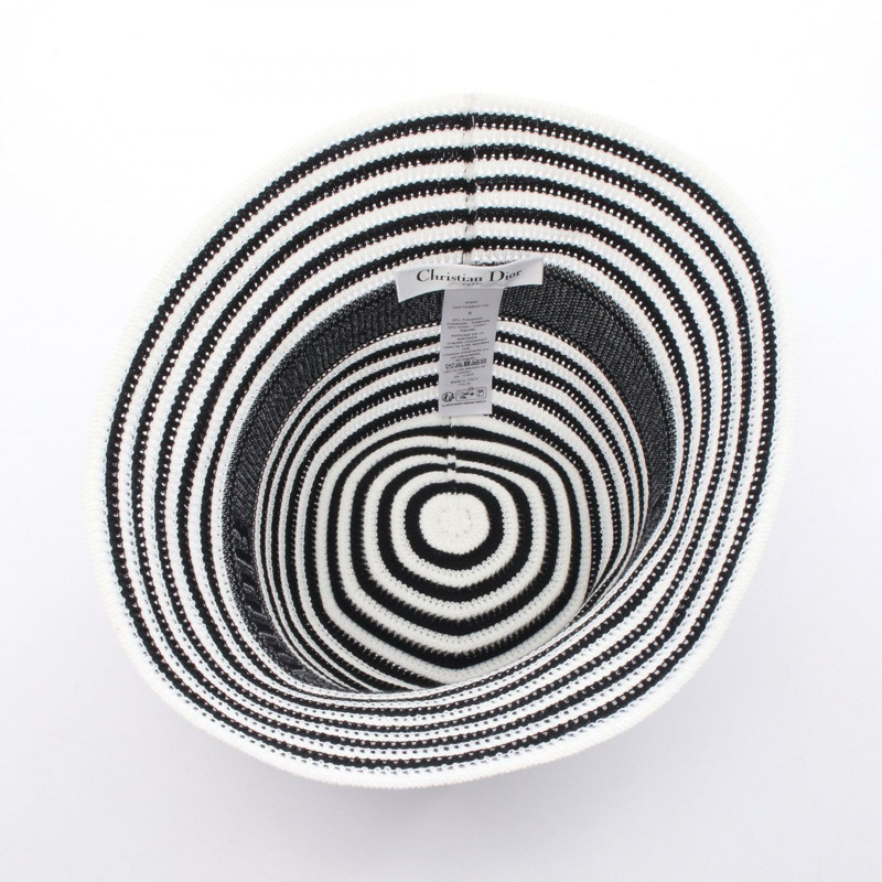 Christian Dior D-Tulipe Cloche 帽子，滌棉混紡，黑白配色，二手女款 #S-2