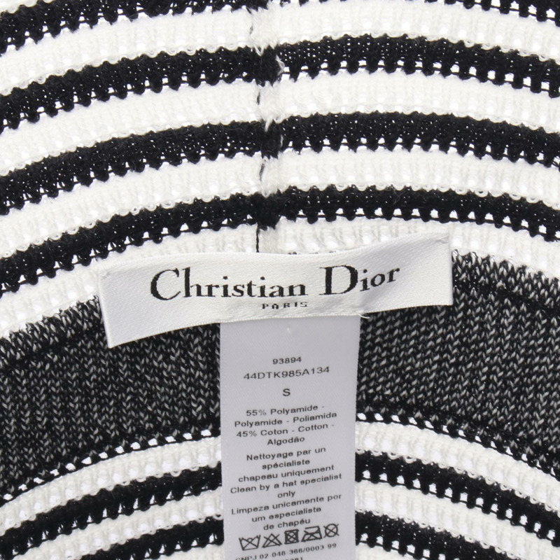 Christian Dior D-Tulipe Cloche 帽子，滌棉混紡，黑白配色，二手女款 #S-3