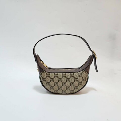 Gucci PVC拚咖牛皮Ophidia金釦Mini半月型肩背包