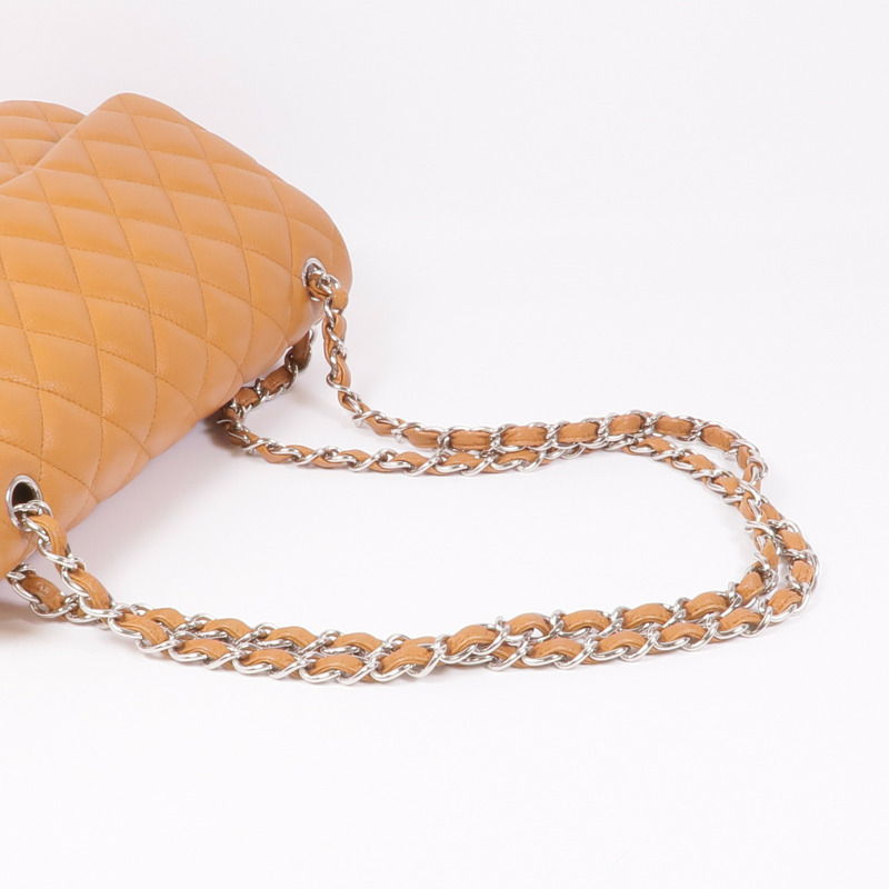 CHANEL 牛皮皮革Large Classic銀扣鏈帶肩背袋-8