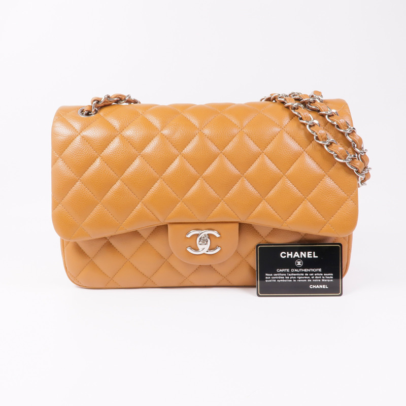 CHANEL 牛皮皮革Large Classic銀扣鏈帶肩背袋-14