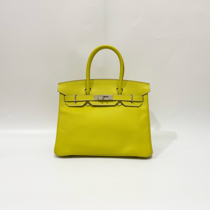 HERMES萊姆黃拚灰色銀釦EPSOM皮BIRKIN30-0