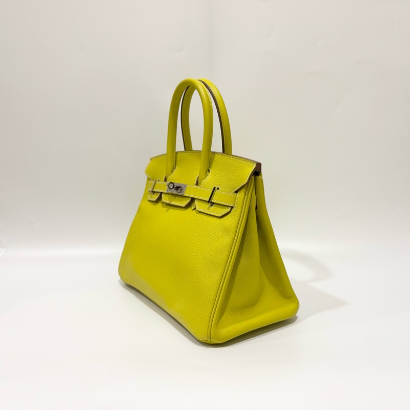 HERMES萊姆黃拚灰色銀釦EPSOM皮BIRKIN30-2