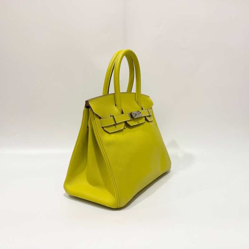 HERMES萊姆黃拚灰色銀釦EPSOM皮BIRKIN30-3