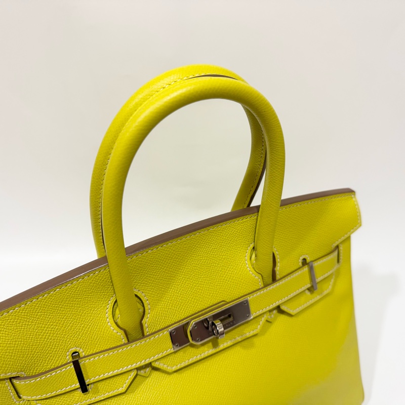 HERMES萊姆黃拚灰色銀釦EPSOM皮BIRKIN30-5