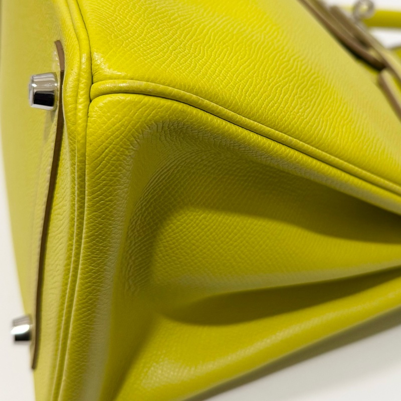 HERMES萊姆黃拚灰色銀釦EPSOM皮BIRKIN30-10
