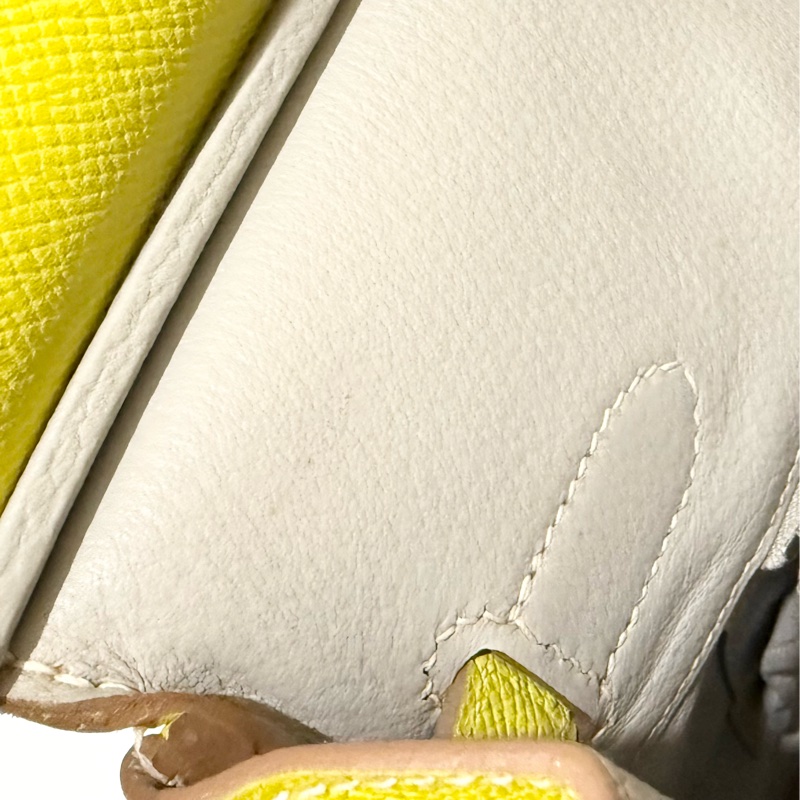 HERMES萊姆黃拚灰色銀釦EPSOM皮BIRKIN30-12