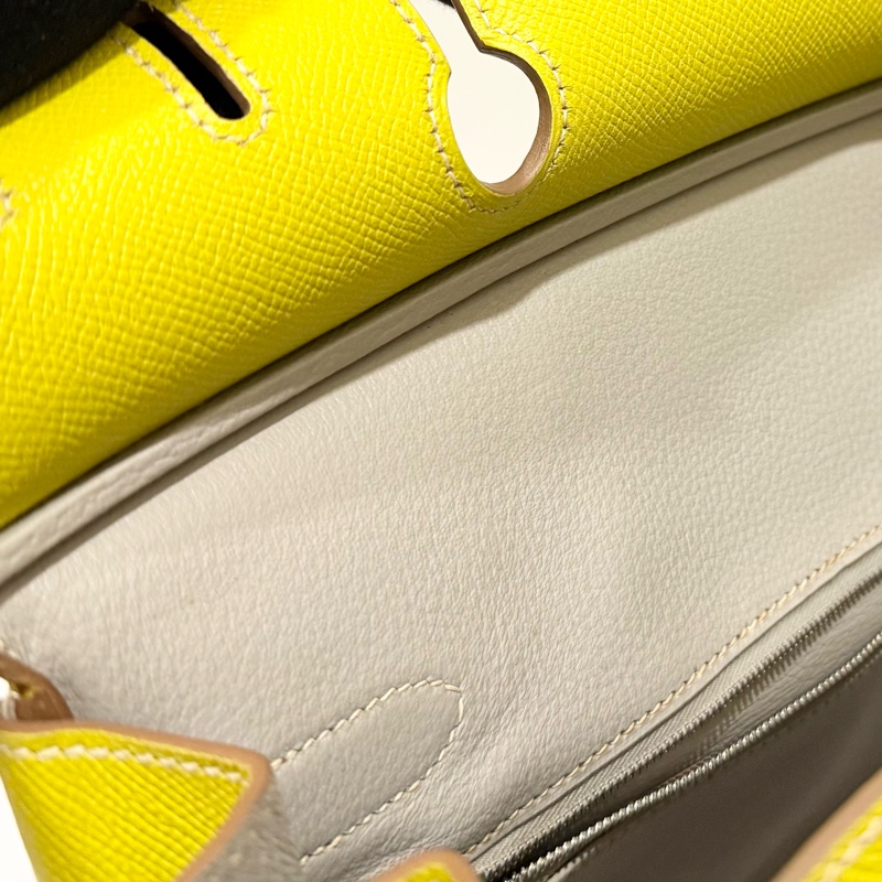 HERMES萊姆黃拚灰色銀釦EPSOM皮BIRKIN30-13