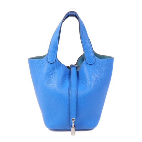 HERMES Clemence皮革Picotin PM銀扣手挽袋B3 Blue Zanzibar