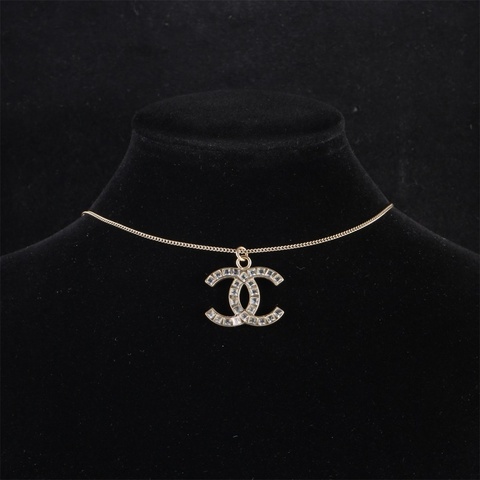 CHANEL(香奈兒) 合金 雙C 方鑽 項鏈