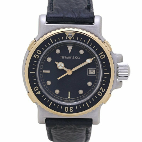 TIFFANY & Co. 蒂芙尼 Diver's L0729 不鏽鋼 x 18K 黃金皮革女士手錶 130407